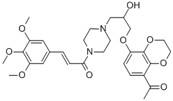 α-[[(8-アセチル-1,4-ベンゾジオキサン-5-イル)オキシ]メチル]-4-[1-オキソ-3-(3,4,5-トリメトキシフェニル)-2-プロペニル]-1-ピペラジンエタノール 化学構造式