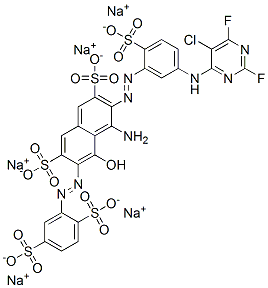 pentasodium 4-amino-3-[[5-[(5-chloro-2,6-difluoro-4-pyrimidinyl)amino]-2-sulphonatophenyl]azo]-6-[(2,5-disulphonatophenyl)azo]-5-hydroxynaphthalene-2,7-disulphonate 结构式