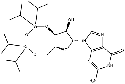 3',5'-O-(1,1,3,3-テトライソプロピル-1,3-ジシロキサンジイル)グアノシン 化学構造式