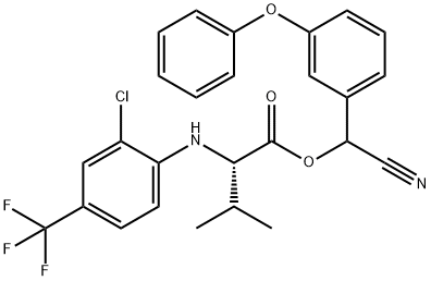 （ＲＳ）－α－シアノ－３－フェノキシベンジル（Ｒ）－２－（２－クロロ－４－トリフルオロメチルアニリノ）－３－メチルブタノアート 化学構造式