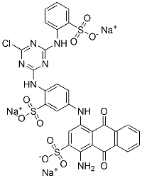 trisodium 1-amino-4-[[4-[[4-chloro-6-[(2-sulphonatophenyl)amino]-1,3,5-triazin-2-yl]amino]-3-sulphonatophenyl]amino]-9,10-dihydro-9,10-dioxoanthracene-2-sulphonate Structure