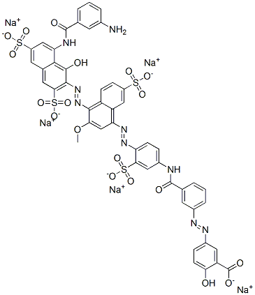 pentasodium 5-[[3-[[[4-[[4-[[8-[(3-aminobenzoyl)amino]-1-hydroxy-3,6-disulphonato-2-naphthyl]azo]-3-methoxy-7-sulphonato-1-naphthyl]azo]-3-sulphonatophenyl]amino]carbonyl]phenyl]azo]salicylate Struktur