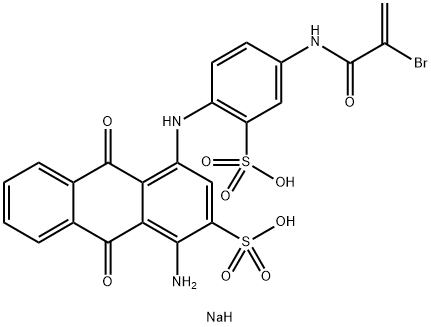 disodium 1-amino-4-[[4-[(2-bromo-1-oxoallyl)amino]-2-sulphonatophenyl]amino]-9,10-dihydro-9,10-dioxoanthracene-2-sulphonate Struktur
