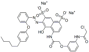 disodium 4-[[[3-[(chloroacetyl)amino]phenoxy]acetyl]amino]-5-hydroxy-6-[[2-(4-pentylphenoxy)phenyl]azo]naphthalene-1,7-disulphonate Struktur