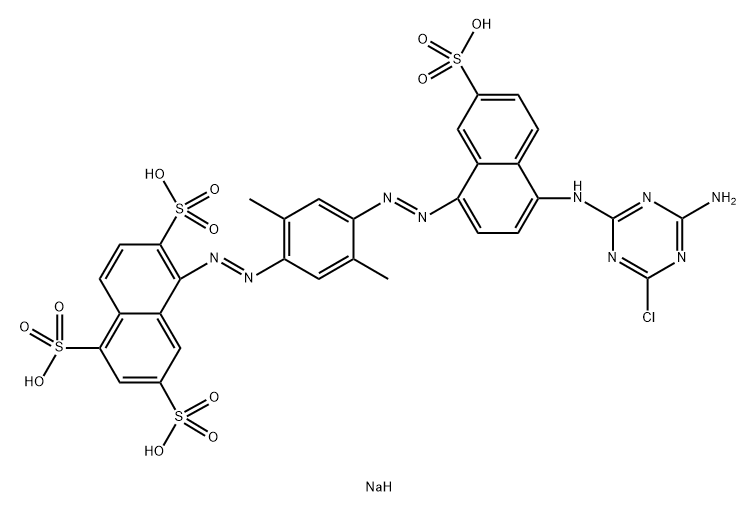tetrasodium 5-[[4-[[4-[(4-amino-6-chloro-1,3,5-triazin-2-yl)amino]-7-sulphonato-1-naphthyl]azo]-2,5-dimethylphenyl]azo]naphthalene-1,3,6-trisulphonate Struktur