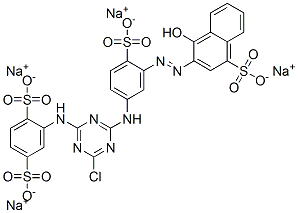 tetrasodium 2-[[4-chloro-6-[[3-[(1-hydroxy-4-sulphonato-2-naphthyl)azo]-4-sulphonatophenyl]amino]-1,3,5-triazin-2-yl]amino]benzene-1,4-disulphonate Structure