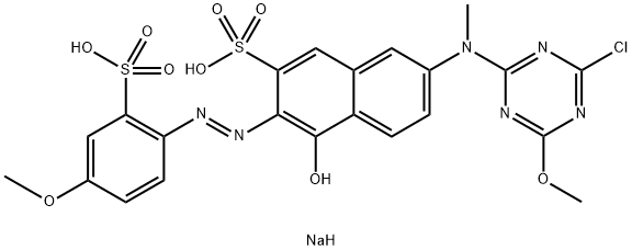 disodium 7-[(4-chloro-6-methoxy-1,3,5-triazin-2-yl)methylamino]-4-hydroxy-3-[(4-methoxy-2-sulphonatophenyl)azo]naphthalene-2-sulphonate Struktur