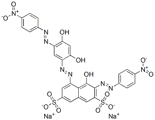 disodium 5-[[2,4-dihydroxy-5-[(4-nitrophenyl)azo]phenyl]azo]-4-hydroxy-3-[(4-nitrophenyl)azo]naphthalene-2,7-disulphonate Struktur