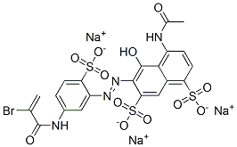 trisodium 4-(acetylamino)-6-[[5-[(2-bromo-1-oxoallyl)amino]-2-sulphonatophenyl]azo]-5-hydroxynaphthalene-1,7-disulphonate Struktur