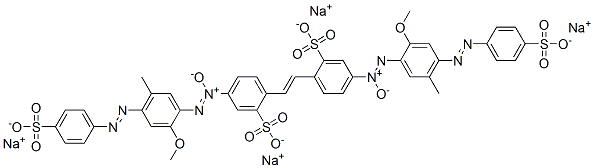 tetrasodium 4,4'-bis[[2-methoxy-5-methyl-4-[(4-sulphonatophenyl)azo]phenyl]azoxy]stilbene-2,2'-disulphonate Structure