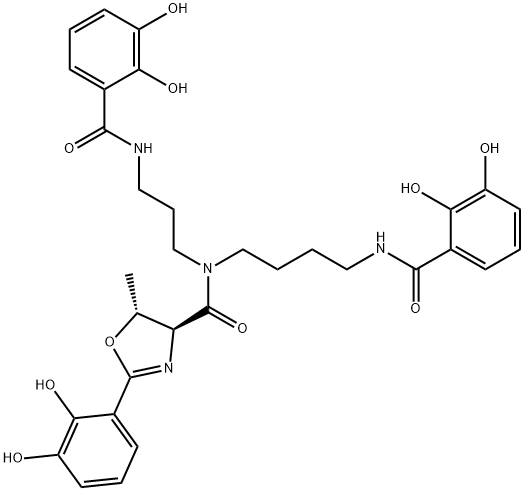 (4S,5R)-N-[4-[(2,3-ジヒドロキシベンゾイル)アミノ]ブチル]-N-[3-[(2,3-ジヒドロキシベンゾイル)アミノ]プロピル]-2-(2,3-ジヒドロキシフェニル)-4,5-ジヒドロ-5-メチル-4-オキサゾールカルボアミド 化学構造式