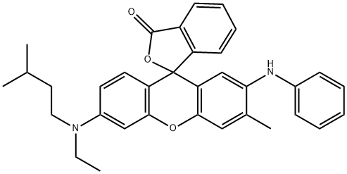 2'-アニリノ-6'-(N-エチル-N-イソペンチルアミノ)-3'-メチルスピロ[フタリド-3,9'-[9H]キサンテン] 化学構造式