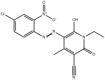 1-エチル-3-シアノ-4-メチル-5-(4-クロロ-2-ニトロフェニルアゾ)-6-ヒドロキシピリジン-2(1H)-オン 化学構造式