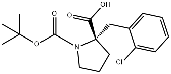 (2S)-1-(tert-ブトキシカルボニル)-2-(2-クロロベンジル)-2-ピロリジンカルボン酸 化学構造式