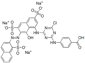 trisodium hydrogen 4-[[4-chloro-6-[[8-hydroxy-3,6-disulphonato-7-[(1-sulphonato-2-naphthyl)azo]-1-naphthyl]amino]-1,3,5-triazin-2-yl]amino]benzoate Structure