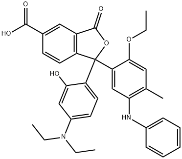 1-[4-(ジエチルアミノ)-2-ヒドロキシフェニル]-1-[2-エトキシ-4-メチル-5-(フェニルアミノ)フェニル]-1,3-ジヒドロ-3-オキソ-5-イソベンゾフランカルボン酸 化学構造式