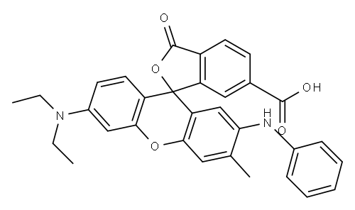 6'-(Diethylamino)-3'-methyl-3-oxo-2'-(phenylamino)spiro[isobenzofuran-1(3H),9'-[9H]xanthene]-6-carboxylic acid 结构式