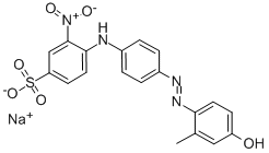4-[[4-[(4-ヒドロキシ-2-メチルフェニル)アゾ]フェニル]アミノ]-3-ニトロベンゼンスルホン酸ナトリウム 化学構造式