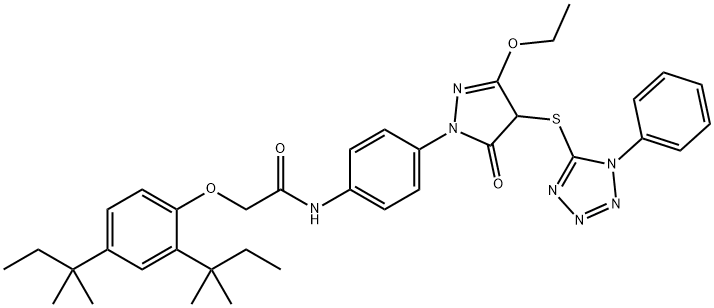 2-[2,4-bis(1,1-dimethylpropyl)phenoxy]-N-[4-[3-ethoxy-4-[(1-phenyl-1H-tetrazol-5-yl)thio]-4,5-dihidro-5-oxo-1H-pyrazol-1-yl]phenyl]acetamide Struktur