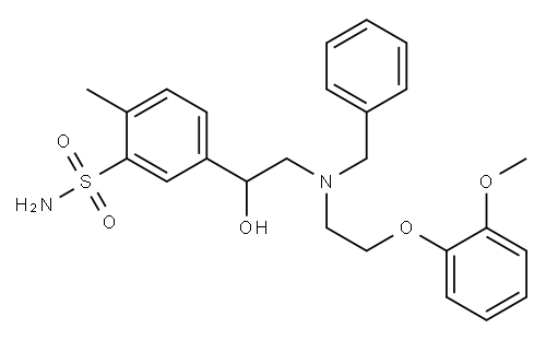 5-[2-[N-ベンジル-2-(2-メトキシフェノキシ)エチルアミノ]-1-ヒドロキシエチル]-2-メチルベンゼンスルホンアミド 化学構造式