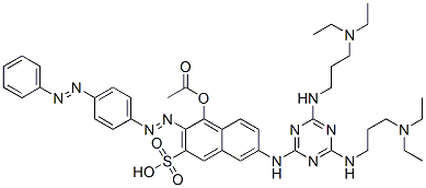 7-[[4,6-bis[[3-(diethylamino)propyl]amino]-1,3,5-triazin-2-yl]amino]-4-hydroxy-3-[[p-(phenylazo)phenyl]azo]naphthalene-2-sulphonic acid, monoacetate Structure