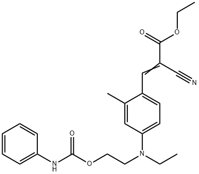 2-シアノ-3-[4-[エチル[2-[[(フェニルアミノ)カルボニル]オキシ]エチル]アミノ]-2-メチルフェニル]プロペン酸エチル 化学構造式