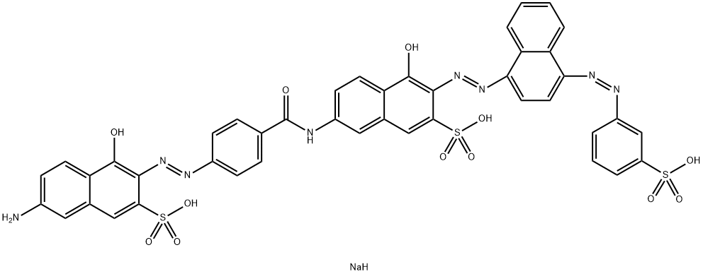 7-[[4-[(6-Amino-1-hydroxy-3-sulfo-2-naphthalenyl)azo]benzoyl]amino]-4-hydroxy-3-[[4-[(3-sulfophenyl)azo]-1-naphthalenyl]azo]-2-naphthalenesulfonic acid trisodium salt 结构式