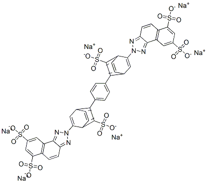 2,2'-[1,4-フェニレンビス[2,1-エテンジイル(3-スルホ-4,1-フェニレン)]]ビス[2H-ナフト[1,2-d]トリアゾール-6,8-ジスルホン酸]ヘキサナトリウム 化学構造式