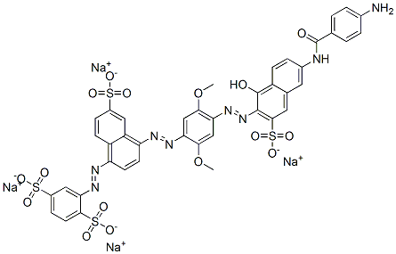 2-[[4-[[4-[[6-[(4-アミノベンゾイル)アミノ]-1-ヒドロキシ-3-スルホナフタレン-2-イル]アゾ]-2,5-ジメトキシフェニル]アゾ]-6-スルホナフタレン-1-イル]アゾ]-1,4-ベンゼンジスルホン酸テトラナトリウム 化学構造式