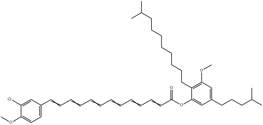 13-(3-Chloro-4-methoxyphenyl)-2,4,6,8,10,12-tridecahexaenoic acid 3-methoxy-2-(9-methyldecyl)-5-(4-methylpentyl)phenyl ester Struktur