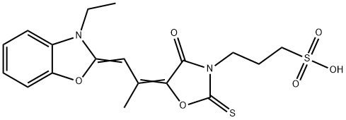 5-[2-(3-ethyl-2(3H)-benzoxazol-1-ylidene)-1-methylethylidene]-4-oxo-2-thioxo-3-oxazolidinepropionosulphonic acid Struktur
