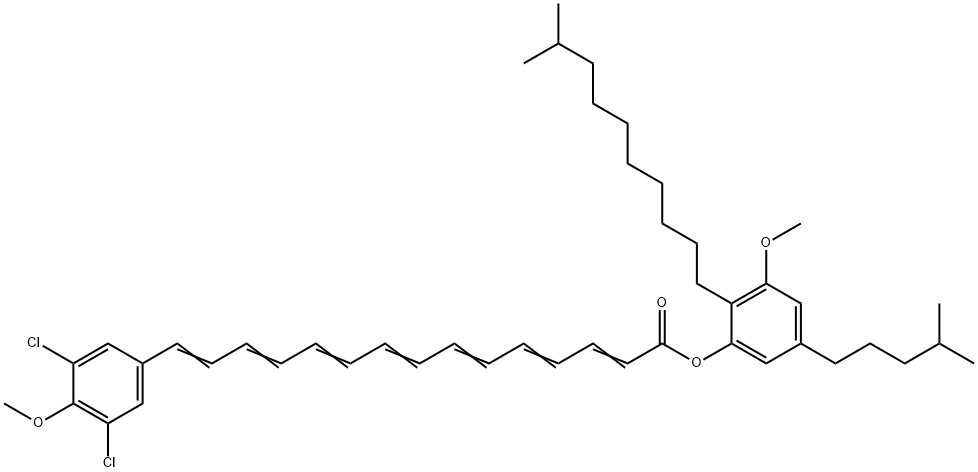 15-(3,5-Dichloro-4-methoxyphenyl)-2,4,6,8,10,12,14-pentadecaheptaenoic acid 3-methoxy-2-(9-methyldecyl)-5-(4-methylpentyl)phenyl ester Structure
