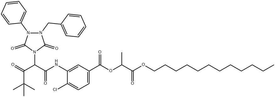 3-[2-(1-Benzyl-3,5-dioxo-2-phenyl-1,2,4-triazolidin-4-yl)-4,4-dimethyl-3-oxovalerylamino]-4-chlorobenzoic acid 1-dodecyloxycarbonylethyl ester Structure