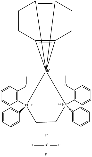 テトラフルオロほう酸[(1,5‐シクロオクタジエン)[(S,S)‐1,2‐ビス[(O‐メトキシフェニル)(フェニル)ホスフィノ]エタン]ロジウム(I) 化学構造式