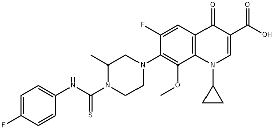3-Quinolinecarboxylic acid, 1-cyclopropyl-6-fluoro-7-[4-[[(4-fluorophenyl)aMino]thioxoMethyl]-3-Methyl-1-piperazinyl]-1,4-dihydro-8-Methoxy-4-oxo- Struktur