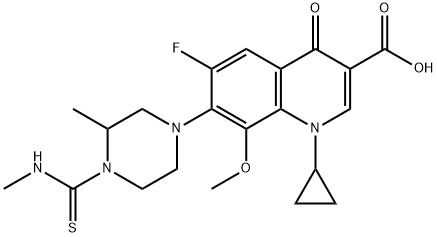 3-Quinolinecarboxylic acid, 1-cyclopropyl-6-fluoro-1,4-dihydro-8-Methoxy-7-[3-Methyl-4-[(MethylaMino)thioxoMethyl]-1-piperazinyl]-4-oxo- Structure