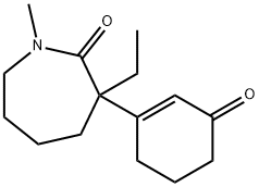 3-エチルヘキサヒドロ-1-メチル-3-(3-オキソ-1-シクロヘキセン-1-イル)-2H-アゼピン-2-オン 化学構造式