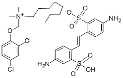 N-[(2,4-ジクロロフェノキシ)メチル]-N,N-ジメチル-1-オクタンアミニウム·2-[2-(2-スルホナト-4-アミノフェニル)エテニル]-5-アミノベンゼンスルホン酸 化学構造式