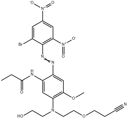 N-[2-[(2-ブロモ-4,6-ジニトロフェニル)アゾ]-5-[[2-(2-シアノエトキシ)エチル](2-ヒドロキシエチル)アミノ]-4-メトキシフェニル]プロパンアミド 化学構造式