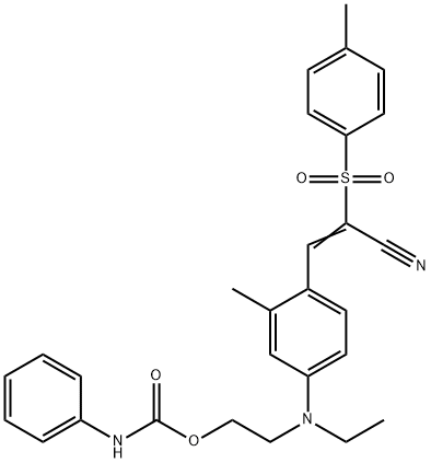 3-[4-[エチル[2-[[(フェニルアミノ)カルボニル]オキシ]エチル]アミノ]-2-メチルフェニル]-2-[(4-メチルフェニル)スルホニル]プロペンニトリル 化学構造式