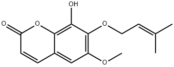 6-Methoxy-7-(3-methyl-2-butenyloxy)-8-hydroxy-2H-1-benzopyran-2-one Struktur