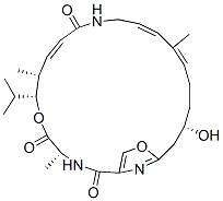 (4R,7R,8R,9E,14E,16E,20S)-20-Hydroxy-7-isopropyl-4,8,16-trimethyl-6,23-dioxa-3,12,25-triazabicyclo[20.2.1]pentacosa-1(24),9,14,16,22(25)-pentaene-2,5,11-trione Structure