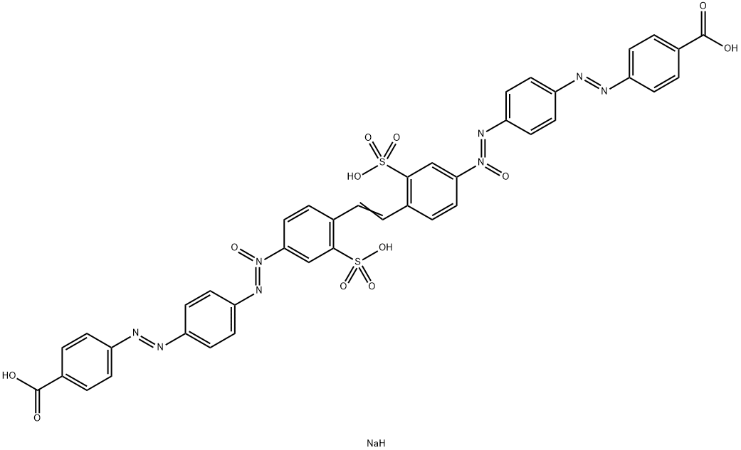 4,4'-[1,2-エテンジイルビス[(3-ソジオオキシスルホニル-4,1-フェニレン)-ONN-アゾキシ-4,1-フェニレンアゾ]]ビス安息香酸ジナトリウム 化学構造式
