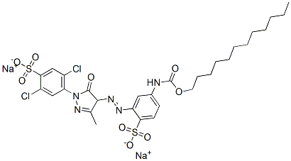 2,5-ジクロロ-4-[[4-[[5-[[(ドデシルオキシ)カルボニル]アミノ]-2-ソジオオキシスルホニルフェニル]アゾ]-4,5-ジヒドロ-3-メチル-5-オキソ-1H-ピラゾール]-1-イル]ベンゼンスルホン酸ナトリウム 化学構造式