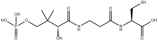(2R)-2-[3-[[(2R)-2-hydroxy-3,3-dimethyl-4-phosphonooxybutanoyl]amino]propanoylamino]-3-sulfanylpropanoic acid Struktur