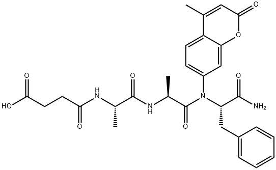 N-琥珀酰-丙氨酰-丙氨酰-丙氨酰-7-氨基-4-甲基香豆素 结构式