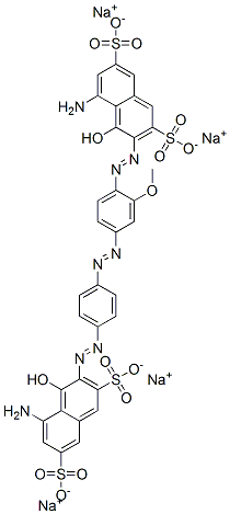 5-アミノ-3-[[4-[[4-[(8-アミノ-1-ヒドロキシ-3,6-ジスルホ-2-ナフチル)アゾ]-3-メトキシフェニル]アゾ]フェニル]アゾ]-4-ヒドロキシ-2,7-ナフタレンジスルホン酸テトラナトリウム 化学構造式