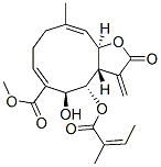 (3aS,4S,5S,6E,10E,11aR)-2,3,3a,4,5,8,9,11a-Octahydro-5-hydroxy-10-methyl-3-methylene-4-[[(Z)-2-methyl-1-oxo-2-butenyl]oxy]-2-oxocyclodeca[b]furan-6-carboxylic acid methyl ester Struktur