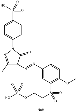 4-[[4,5-ジヒドロ-4-[[4-メトキシ-3-[[2-(スルホオキシ)エチル]スルホニル]フェニル]アゾ]-3-メチル-5-オキソ-1H-ピラゾール]-1-イル]ベンゼンスルホン酸ジナトリウム 化学構造式
