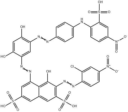 3-[(2-Chloro-4-nitrophenyl)azo]-5-[[2,4-dihydroxy-5-[[4-[(4-nitro-2-sulfophenyl)amino]phenyl]azo]phenyl]azo]-4-hydroxy-2,7-naphthalenedisulfonic acid Structure